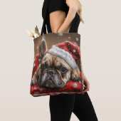 Franse Bulldog Kerst Festiviteit Tote Bag (Dichtbij)