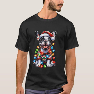 Franse Bulldog Kerst Grappige Kerstman Hoed Lights T-shirt