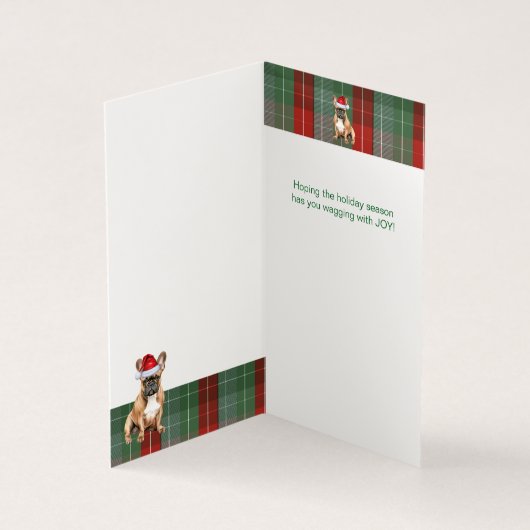 Franse Bulldog Kerst Groen Rood Vakantie Plaid Kaart (Binnen)