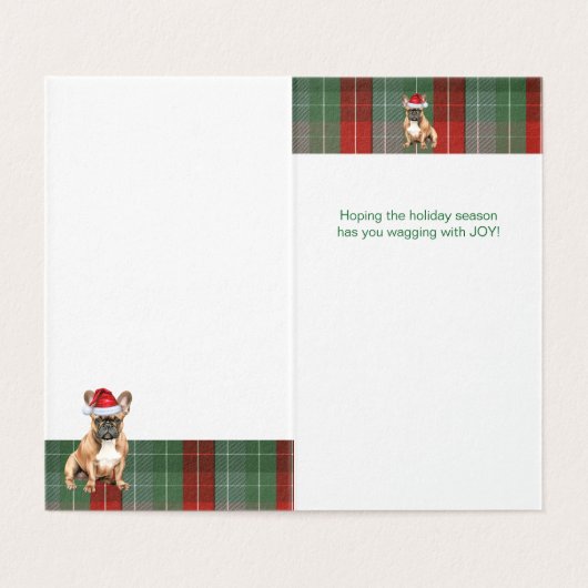 Franse Bulldog Kerst Groen Rood Vakantie Plaid Kaart (Binnenkant ongevouwen)