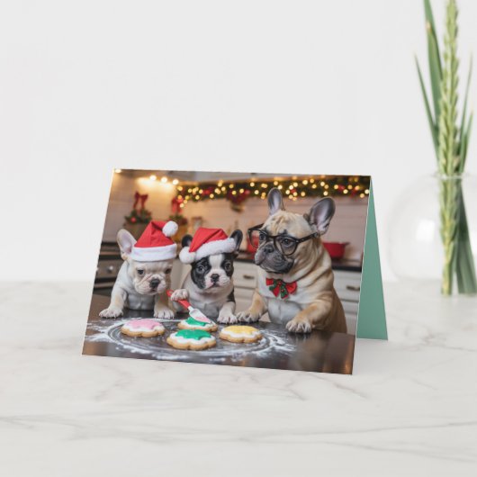 Franse Bulldog Kerst Koekje Kaart (Voorkant)