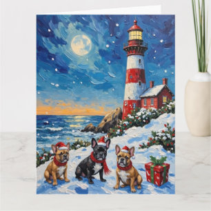 Franse Bulldog Kerst Lichtbaken Vakantie Kaart