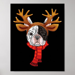 Franse Bulldog Kerst Rendier Geweien Xmas Poster