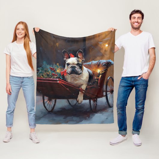 Franse Bulldog Kerst Seizoen Fleece Deken (In situ)