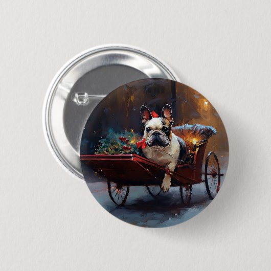 Franse Bulldog Kerst Seizoen Ronde Button 5,7 Cm (Voorkant /achterkant)