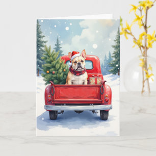 Franse Bulldog Kerst Truck Vintage Vakantie Hond Kaart