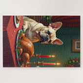 Franse Bulldog Kerstavond Feest Schilderij Legpuzzel (Horizontaal)