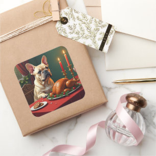Franse Bulldog Kerstavond Feest Schilderij Vierkante Sticker