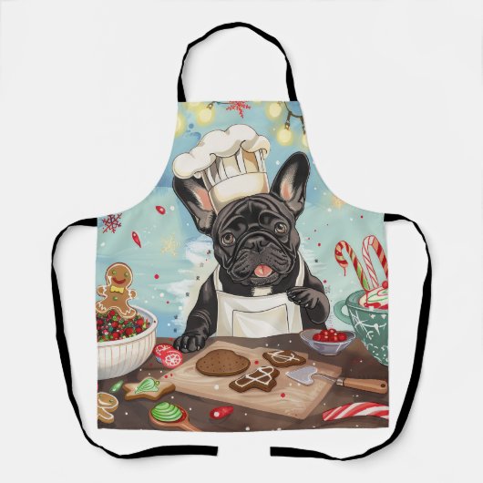Franse Bulldog Kerstbakfeest: Festieve Kerstmis Schort (Voorkant)