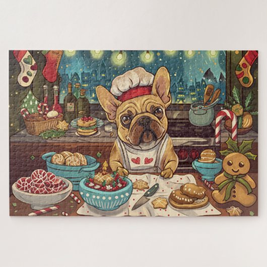 Franse Bulldog Kerstbakfeest: Festive Kerstmis Legpuzzel (Horizontaal)