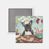 Franse Bulldog Kerstbakfeest: Festive Kerstmis Magneet (Voorkant / Achterkant)