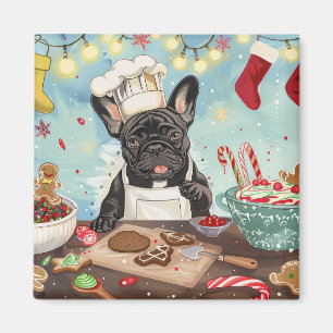 Franse Bulldog Kerstbakfeest: Festive Kerstmis Magneet
