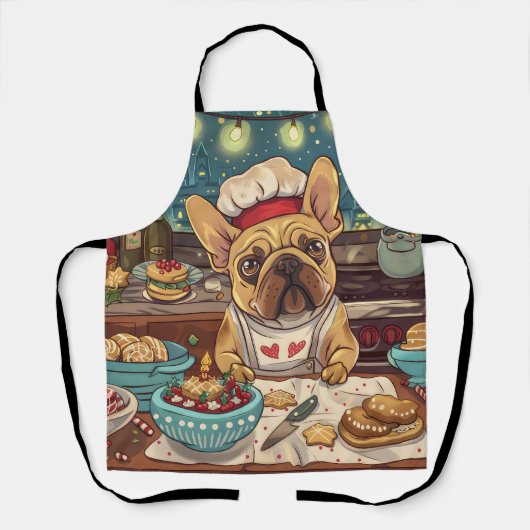 Franse Bulldog Kerstbakfeest: Festive Kerstmis Schort (Voorkant)