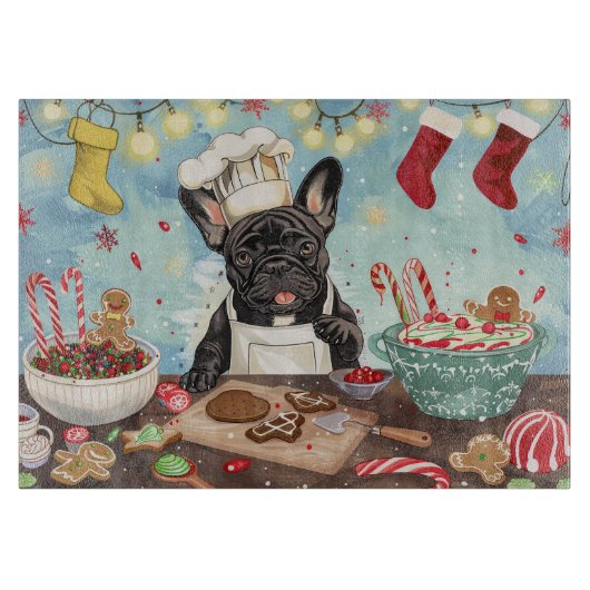 Franse Bulldog Kerstbakfeest: Festive Kerstmis Snijplank (Voorkant)