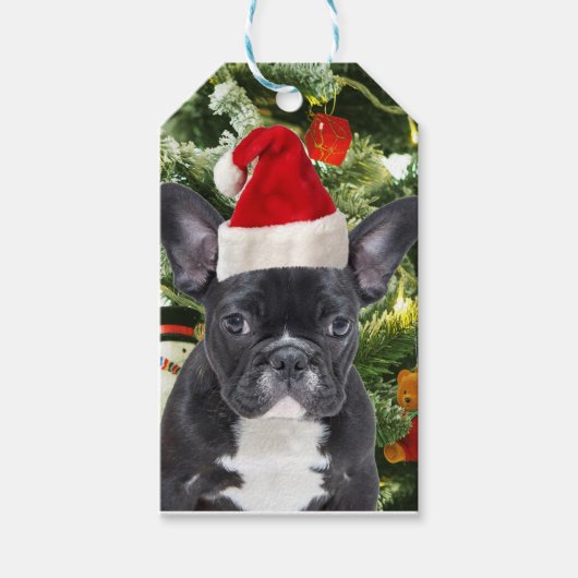 Franse Bulldog Kerstboom Ornamenten Sneeuwman Cadeaulabel (Voorkant)