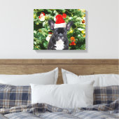 Franse Bulldog Kerstboom Ornamenten Sneeuwman Canvas Afdruk (Insitu (Slaapkamer))