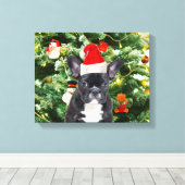 Franse Bulldog Kerstboom Ornamenten Sneeuwman Canvas Afdruk (Insitu (Houten vloer))
