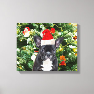 Franse Bulldog Kerstboom Ornamenten Sneeuwman Canvas Afdruk