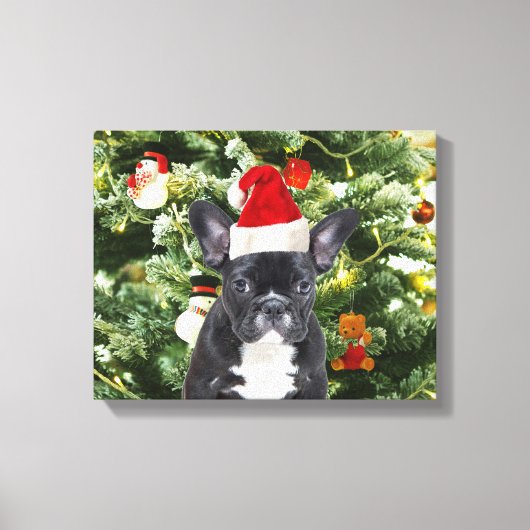Franse Bulldog Kerstboom Ornamenten Sneeuwman Canvas Afdruk (Voorkant)