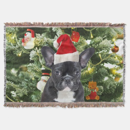 Franse Bulldog Kerstboom Ornamenten Sneeuwman Deken (Voorkant)