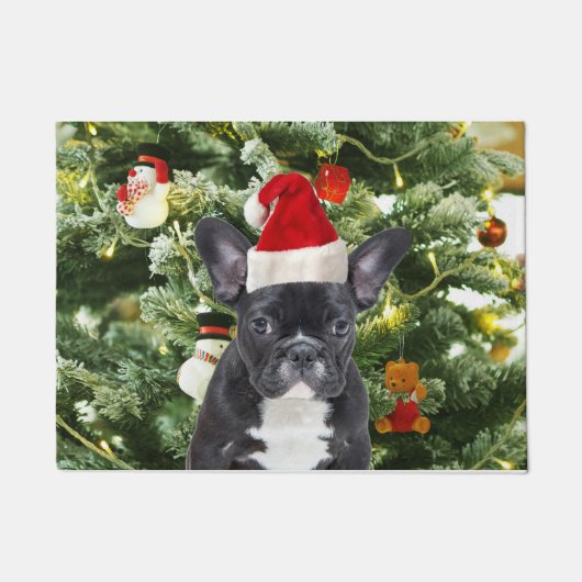 Franse Bulldog Kerstboom Ornamenten Sneeuwman Deurmat (Voorkant)