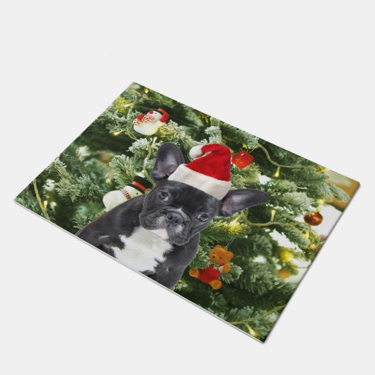Franse Bulldog Kerstboom Ornamenten Sneeuwman Deurmat (Schuin)