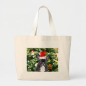 Franse Bulldog Kerstboom Ornamenten Sneeuwman Grote Tote Bag (Voorkant)