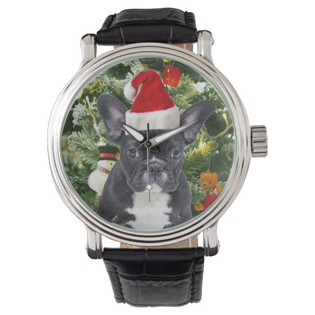 Franse Bulldog Kerstboom Ornamenten Sneeuwman Horloge (Voorkant)