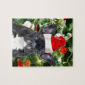 Franse Bulldog Kerstboom Ornamenten Sneeuwman Legpuzzel (Horizontaal)
