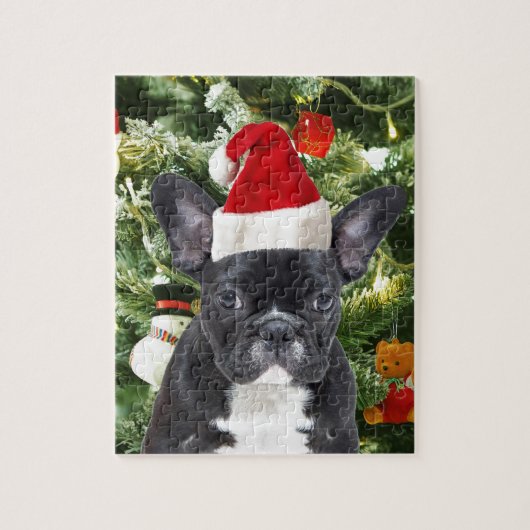 Franse Bulldog Kerstboom Ornamenten Sneeuwman Legpuzzel (Verticaal)