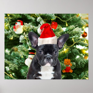 Franse Bulldog Kerstboom Ornamenten Sneeuwman Poster