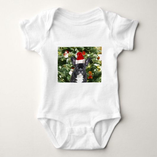 Franse Bulldog Kerstboom Ornamenten Sneeuwman Romper (Voorkant)