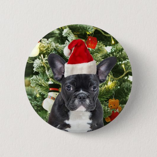 Franse Bulldog Kerstboom Ornamenten Sneeuwman Ronde Button 5,7 Cm (Voorkant)