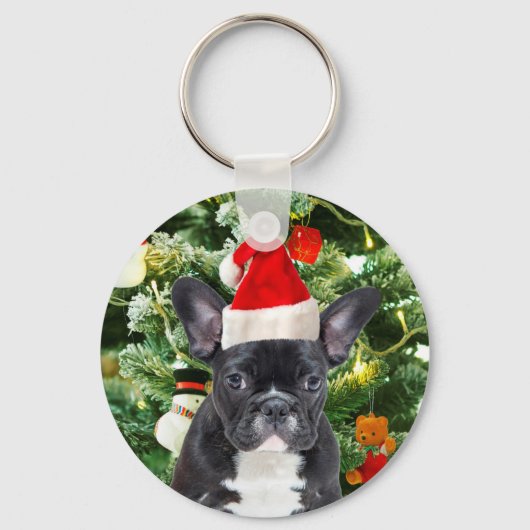 Franse Bulldog Kerstboom Ornamenten Sneeuwman Sleutelhanger (Voorkant)