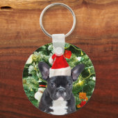Franse Bulldog Kerstboom Ornamenten Sneeuwman Sleutelhanger (Voorkant)