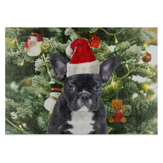Franse Bulldog Kerstboom Ornamenten Sneeuwman Snijplank (Voorkant)