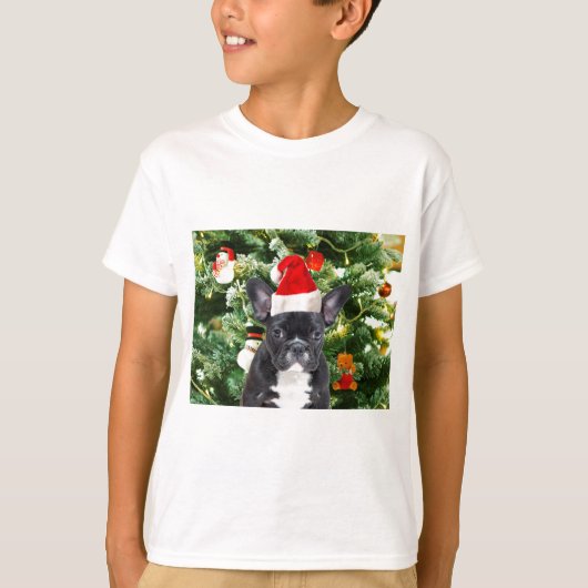 Franse Bulldog Kerstboom Ornamenten Sneeuwman T-shirt (Voorkant)