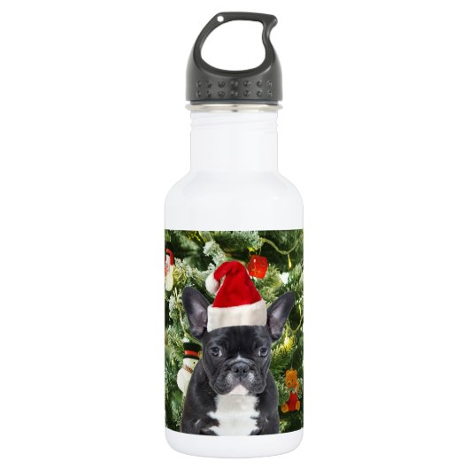 Franse Bulldog Kerstboom Ornamenten Sneeuwman Waterfles (Voorkant)