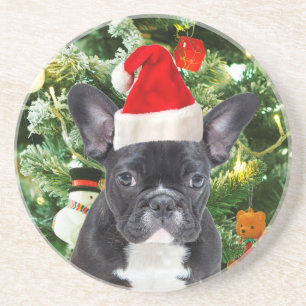 Franse Bulldog Kerstboom Ornamenten Sneeuwman Zandsteen Onderzetter