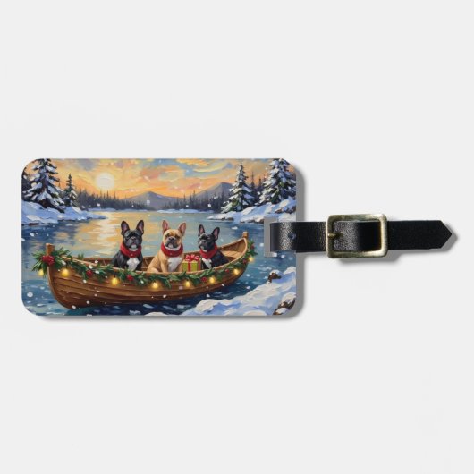 Franse Bulldog Kerstboot Vakantie Bagagelabel (Voorkant horizontaal)