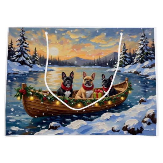 Franse Bulldog Kerstboot Vakantie Groot Cadeauzakje (Voorkant)