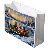 Franse Bulldog Kerstboot Vakantie Groot Cadeauzakje (Voorkant Gekanteld)