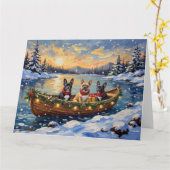 Franse Bulldog Kerstboot Vakantie Kaart (Gele Bloem)