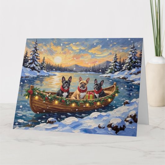 Franse Bulldog Kerstboot Vakantie Kaart (Voorkant)