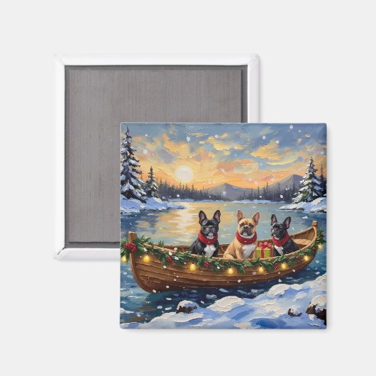Franse Bulldog Kerstboot Vakantie Magneet (Voorkant / Achterkant)