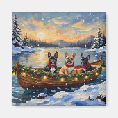 Franse Bulldog Kerstboot Vakantie Magneet (Voorkant)