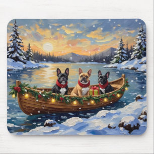 Franse Bulldog Kerstboot Vakantie Muismat