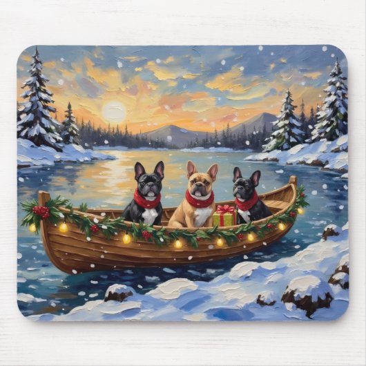 Franse Bulldog Kerstboot Vakantie Muismat (Voorkant)
