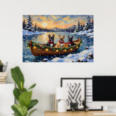 Franse Bulldog Kerstboot Vakantie Poster (Thuiskantoor)