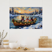Franse Bulldog Kerstboot Vakantie Poster (Keuken)